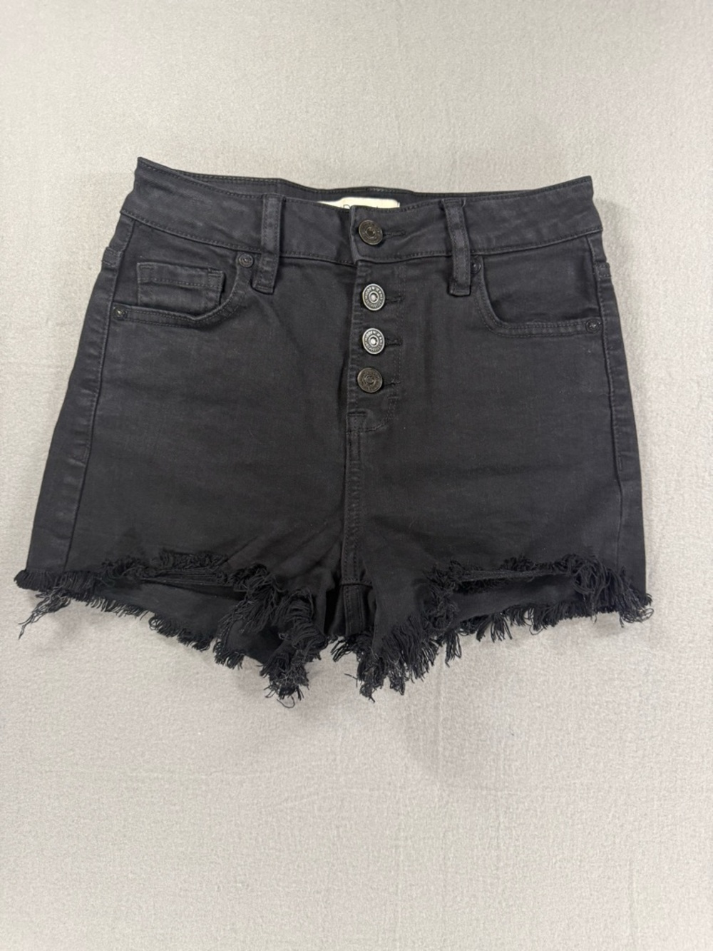 High-Rise Black Frayed Hem Denim Shorts with Button Fly western boho Y2K summer